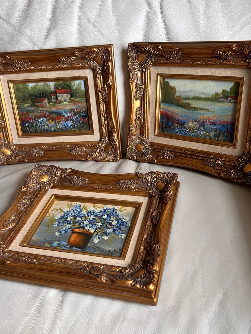 Original Impressionist Oil Painting Ornate Gold Antique Frame Set of 3